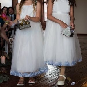 David’s Bridal flower girl dress size 8 with dusty blue ombré petals